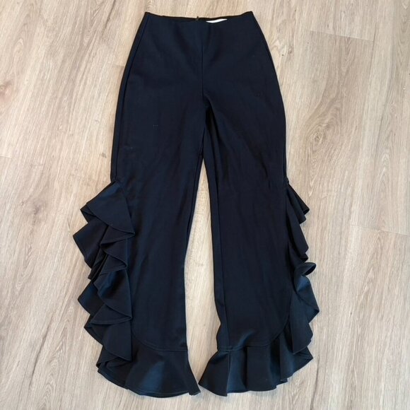 Amanda Uprichard Pants - Amanda Uprichard Small ruched ruffle pants Black